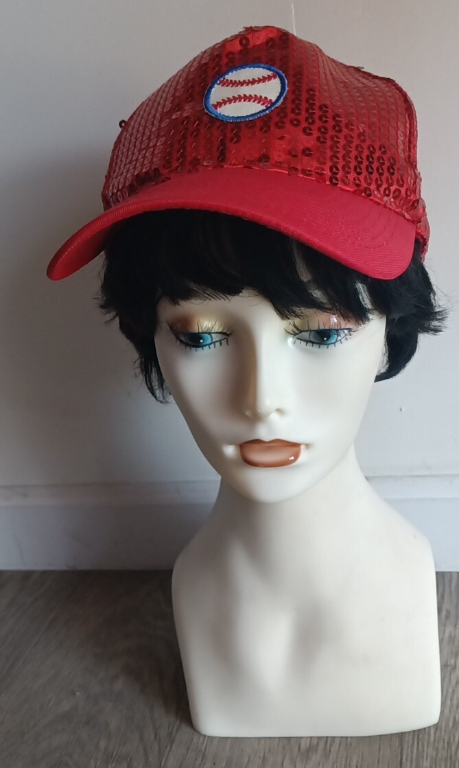 Red Baseball patch Sequined Sparkle Adjustable Ca… - image 2
