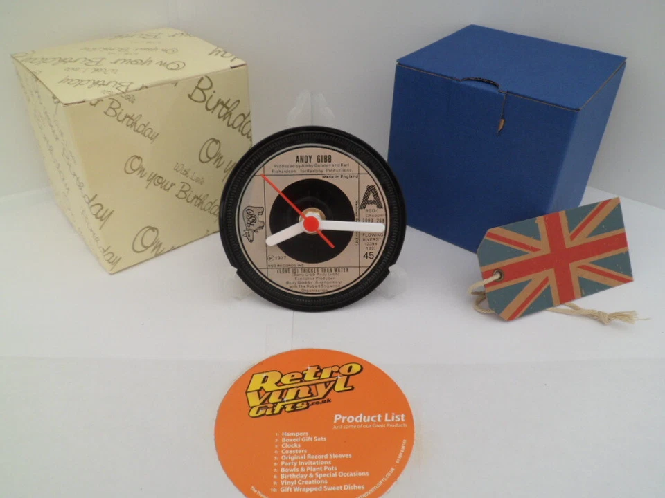 ANDY GIBB CLOCK Bee Gees Vinyl Record Desk Table Top Clock Hit Single Size 4" - Image 2 of 4