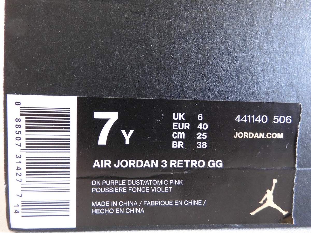 NIKE AIR JORDAN 3 RETRO GG DK PURPLE DUSK-PINK SZ 7Y-WOMENS NIKE AIR JORDAN 3 RETRO GG DK PURPLE DUSK-PINK SZ 7Y-WOMENS