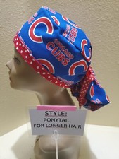 Chicago Cubs 2 MLB Women's Ponytail Surgical Scrub Hat/Cap Handmade
