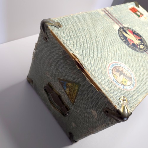 Vintage Puppe Dampfgarer Reise Koffer Papier gewickelt Holz Aufkleber 30er-40er Jahre - Bild 4 von 16