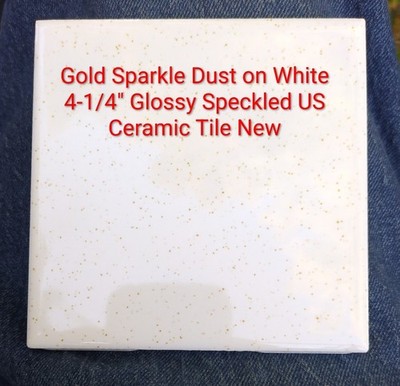 Gold Sparkle Dust on White 4-1/4'' Glossy Speckled Romany Spartan Tile New N-871