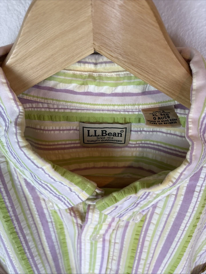LL Bean Mens Seersucker Shirt Long Sleeve Button Multicolor Vintage Size XL - Image 2 of 4