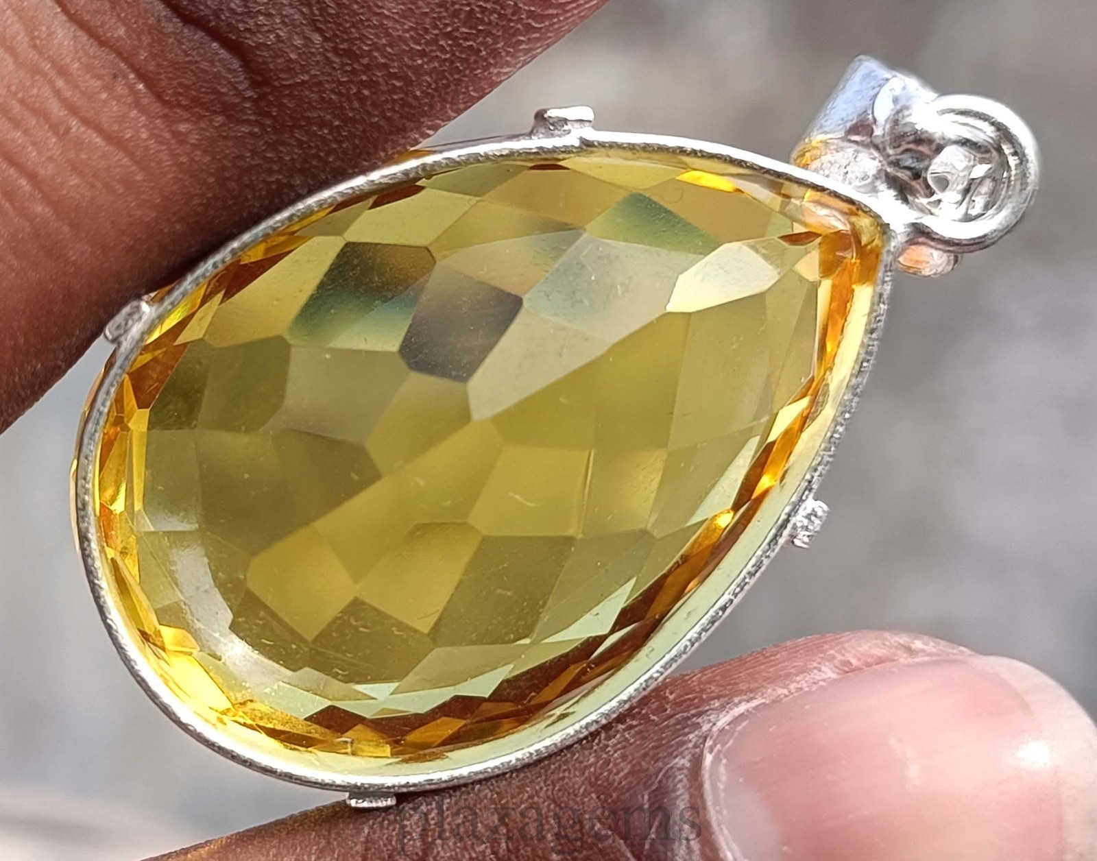 Ciondolo taglio pera zaffiro giallo naturale 92,05 ct argento sterling 925 gemme 5DSL foto 4