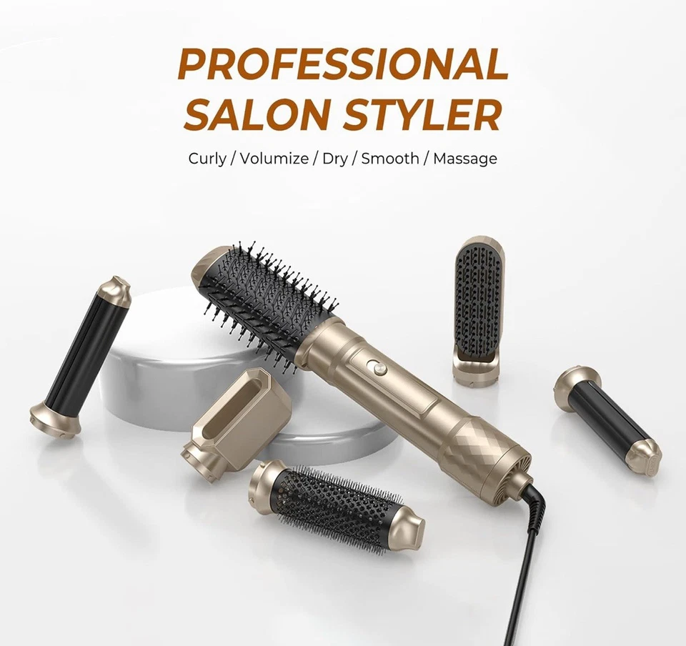 6 In 1 Hair Dryer Brush Hot Air Curler Straightener Quick Dry High Speed Salon - Image 2 of 4