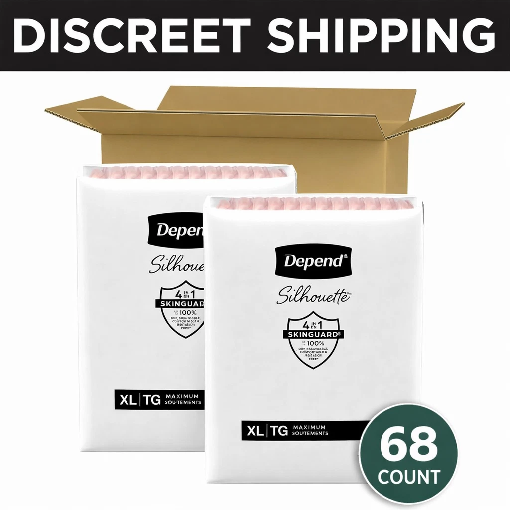 Depend Silhouette Adult Diapers, Incontinence Postpartum Bladder Leak 68 XL