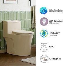 HOROW T0338W Elongated One Piece Toilet W/ADA Toilet Seat 17.3" 12" Rough-in