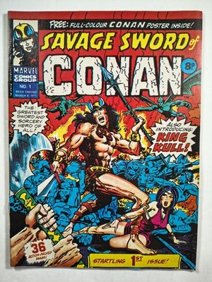 Savage Sword of Conan #1 VG+, Marvel UK Comics 1974, Reprints Conan #1 No Poster