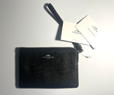 Coach F15154 Corner Zip Wristlet Black Sparkle Silver NWT