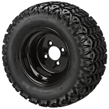 (4) Golf Cart 20x10-10 Sierra Sport A/T Tires on 10x7 Gloss Black Steel Wheels