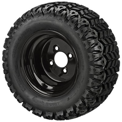 (4) Golf Cart 20x10-10 Sierra Sport A/T Tires on 10x7 Gloss Black Steel Wheels