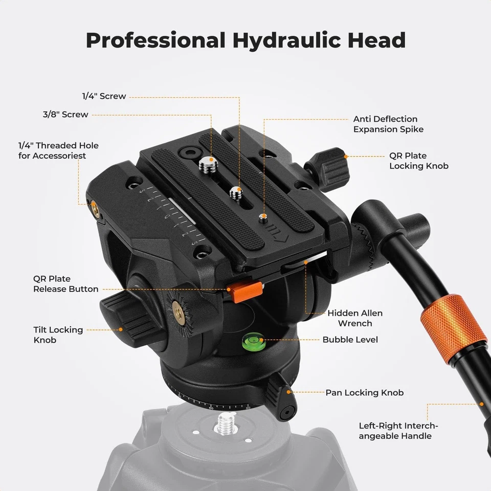 K&F Concept Fluid Tripod Head Smooth Stable Video Tripod Head Mount Lightweight - Image 3 of 4