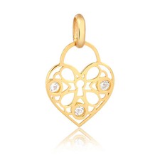 14k Solid Gold Heart Padlock Cubic Zirconia charm Women Girls