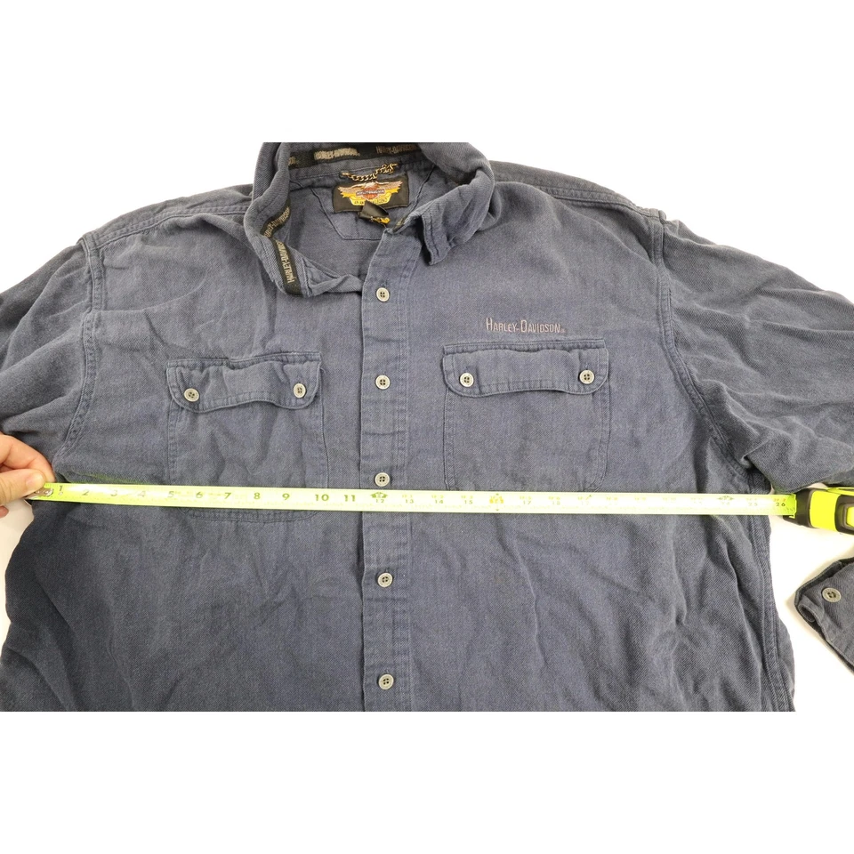 Harley Davidson Shirt Men's XXL Blue Casual Distressed Long Sleeve Button Up - Image 4 of 4