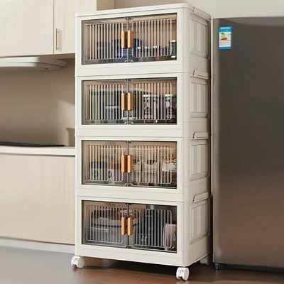 Stackable Plastic Storage Cabinet with Doors & Wheels Multi Tier Organizer Rack