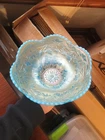 Nice Westmoreland Blue Opalescent Glass Carnival Glass Daisy Wreath Bowl