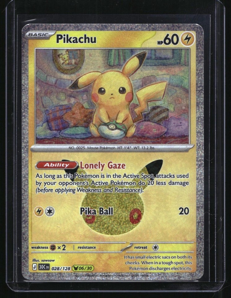 2026 Pokemon 30th Celebration Pikachu Pikachu Rare Holo # Pokemon 30th Celebration Pikachu 06/30 Pikachu Rare Holo #028/128