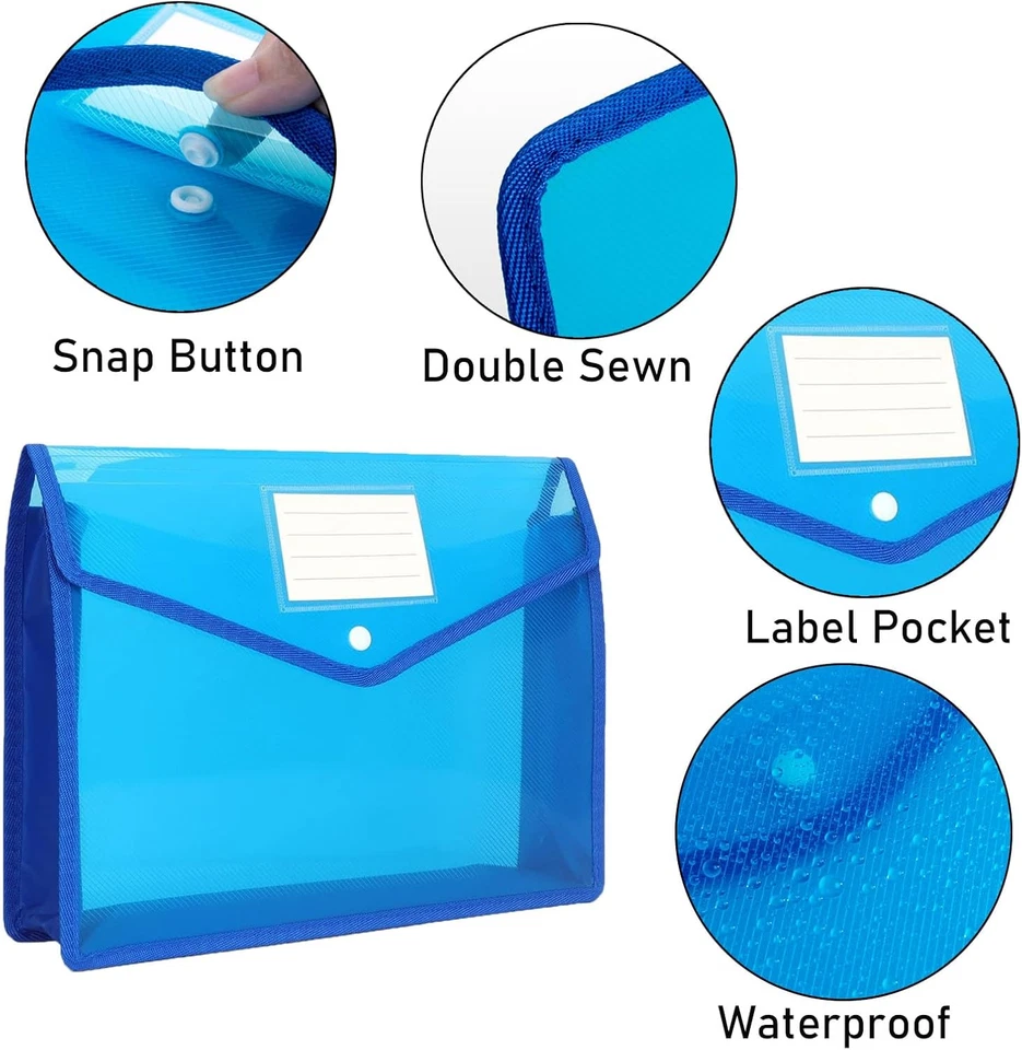 Carpeta de archivos de plástico, 9 piezas de gran capacidad sobre de polietileno billetera expandible Docu... Foto 3 de 4