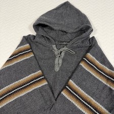 Gamboa Striped Alpaca Wool Poncho Unisex OS Gray Boho Hooded Fringe EUC