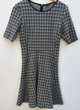 Theory Nikay Dress 6 Black White Houndstooth Sheath Fit Flare Jersey