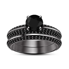 2 CT Round Cut Lab Created Diamond Bridal Wedding Ring Set 14K Black Gold Over