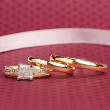 Round Cut Diamond 2Ct Lab-Created Women's Trio Ring Set 14k Yellow Gold Plated