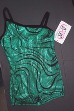 NWT Axis Gymnastic Shorty Unitard Small Child Green hologram Velvet Accent