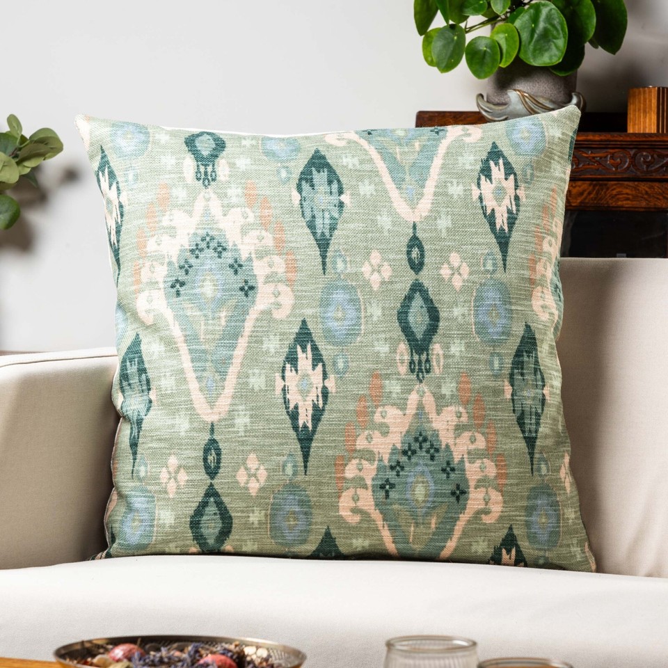Heavyweight Linenblend Moroccan Ikat ExtraLarge Cushion, Sage Green