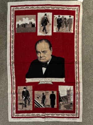 Rare Pure Irish Linen Tea Towel Sir Winston Churchill 1874-1965 80 cm x 49 cm