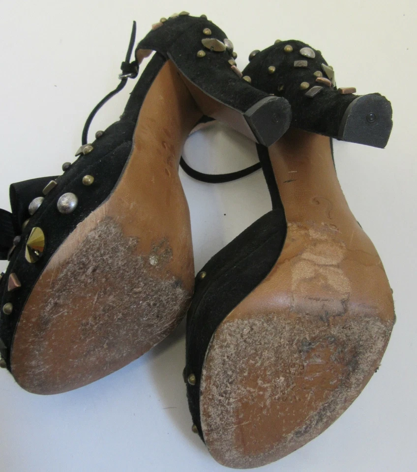 MOSCHINO GAMUZA PUNTA ABIERTA PLATAFORMA BLOQUE TACONES CORREA TOBILLO AJUSTABLE 36 US 6 Foto 4 de 4