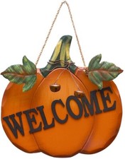 Welcome Pumpkin Sign Wood Wall D cor Autumn Fall Harvest Halloween Thanksgiving