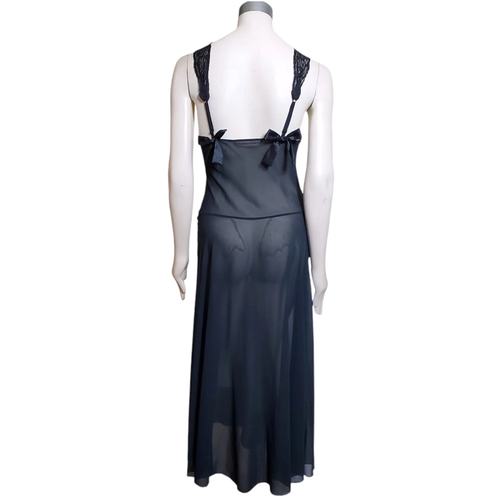 UNDERCOVER Maxi abito slip anni 90 Victoria's Secret nero pizzo taglia S vita bassa pin up trasparente