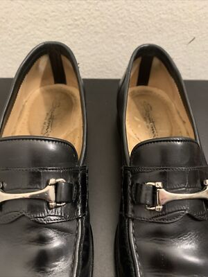 Santoni Italian Leather Mens Dress Shoes Black Slip On Loafers Horsebit Sz 8.5 D Santoni - Easy Black Leather Loafer | Mitchell Stores main image 3