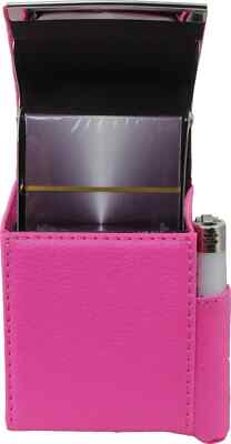 Hot Pink Cigarette Hard Case Leather Flip Top Lighter Holder Men Lady USA  Seller