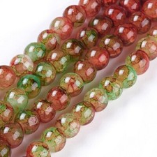 50 Crackle Glass Beads 8mm Red Green Veined Bulk Jewelry Supply Mix Unique