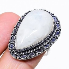 Natural Moonstone Gemstone 925 Sterling Silver Jewelry Ring Size 8 US 