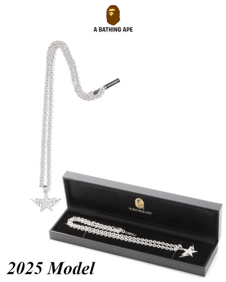 A Bathing Ape Men's Silver 925 Necklace 2025 TWIN STA Cubic A Bathing Ape Men's Silver 925 Necklace 2025 TWIN STA Cubic