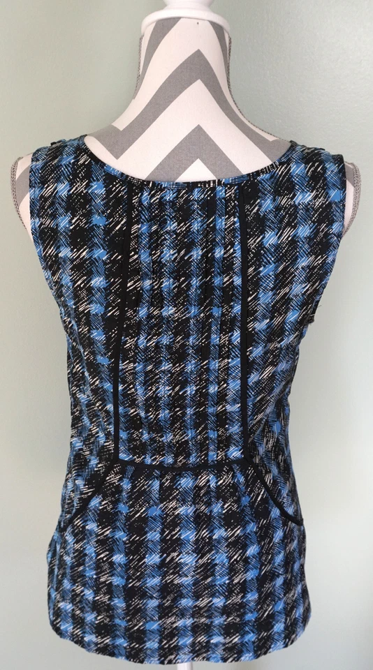 Blusa túnica sin mangas ODILLE Anthropologie azul negra a cuadros talla 4 Foto 3 de 4