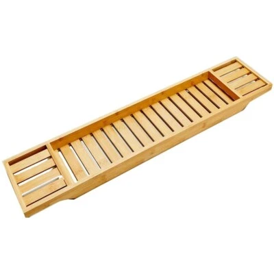 ALMINEEZ Bamboo Wood Bath Tub Rack Bathroom Shelf Tidy Tray Storage Caddy Organiser Brown
