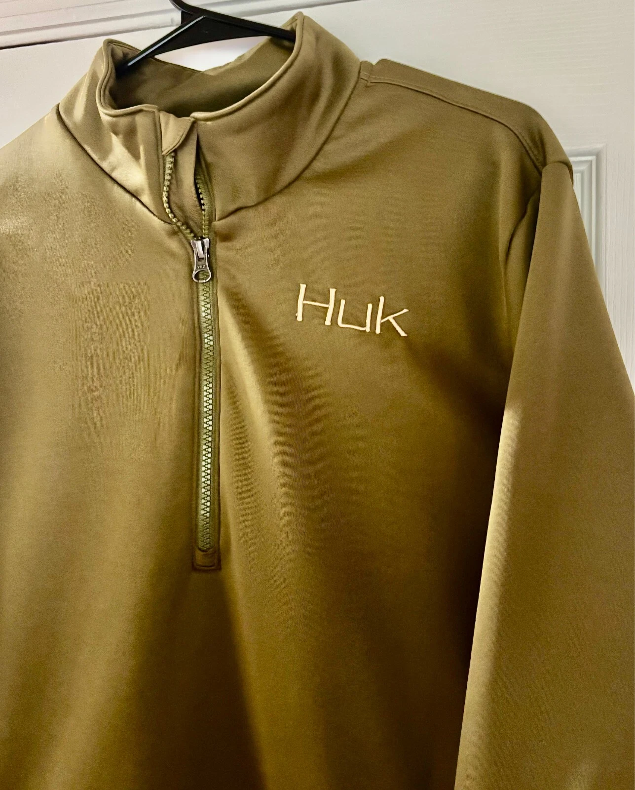 Nice Men's Sz-LG HUK Light Sport 1/4 Zip Pullover Athletic Jacket Olive Grn Drab