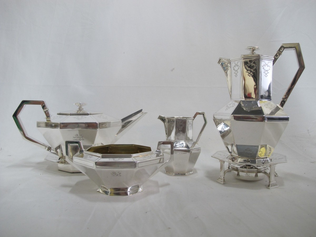 Antique John Wilmin Figg London 1839 STERLING Silver Octagonal Tea Set  w/Stands