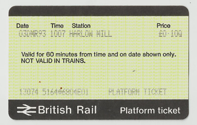 Harlow Mill E01 - APTIS platform ticket - Essex CM20
