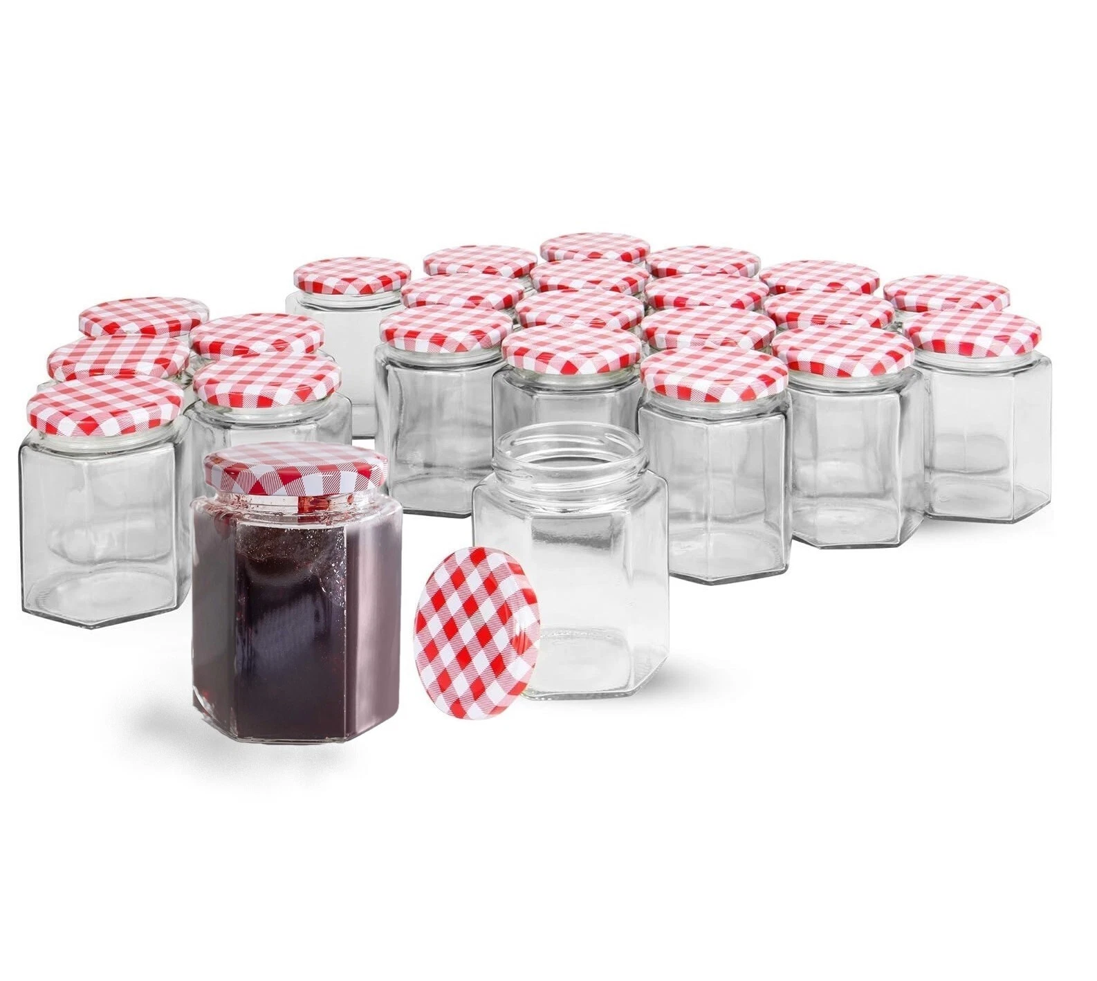 Jam Jars Glass Preserve Pots Screw Lids Hexagonal 250ml Airtight Jar Set of 24
Opens in a new window