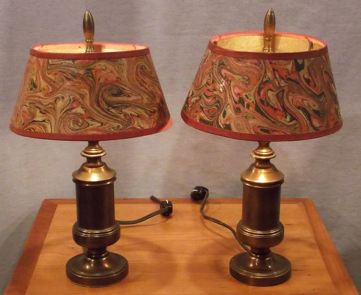 VINTAGE MARIO INDUSTRIES PR OF MANTLE LAMPS WITH RED GOLD SHADES