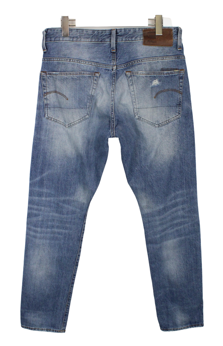 G-STAR 3301 Tapered Jeans Men's W32/L32 Whiskers Button Blue Denim