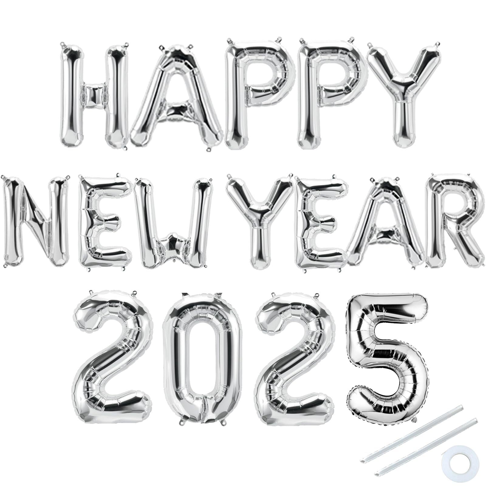 2025 Happy New Year Aluminum Foil Balloons Banner Party Decorations - New Yea...