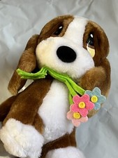 1980s Vintage Applause SAD SAM Plush Puppy Basset Hound DOG 7" Rare W Flowers