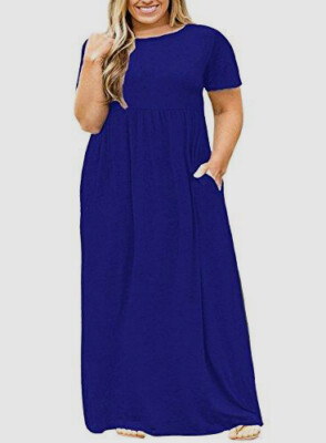 boat neck plus size shirt dress SHOWMALL Womens Plus Size Midi Dresses Navy Blue 3X Shirt Dresses 3/4 Sleeves Casual Dress Boat Neck Flowy Dress with Pockets