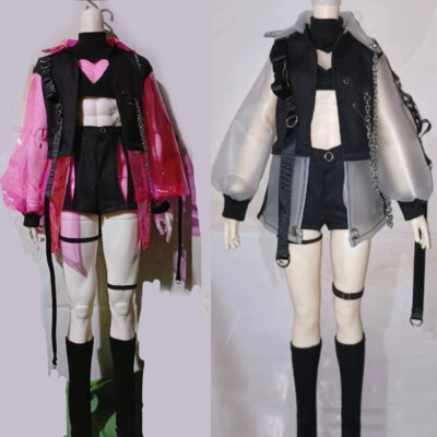 1/6 1/4 1/3 Uncle ID BJD Doll PUNK Street Spliced Jacket+Crop Vest+Shorts+Socks