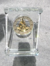 8" Tall Lucite Quartz Skeleton Mantel Clock Tested